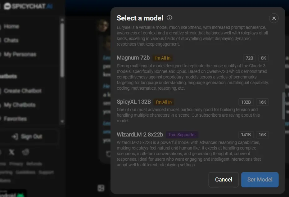 Spicy Chat AI - Select a model